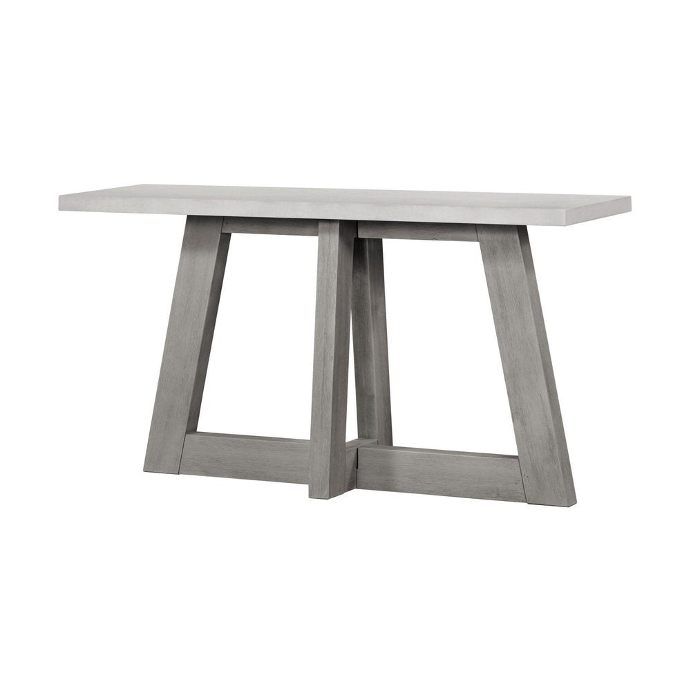 57" White and Gray Concrete and Solid Wood Trestle Console Table