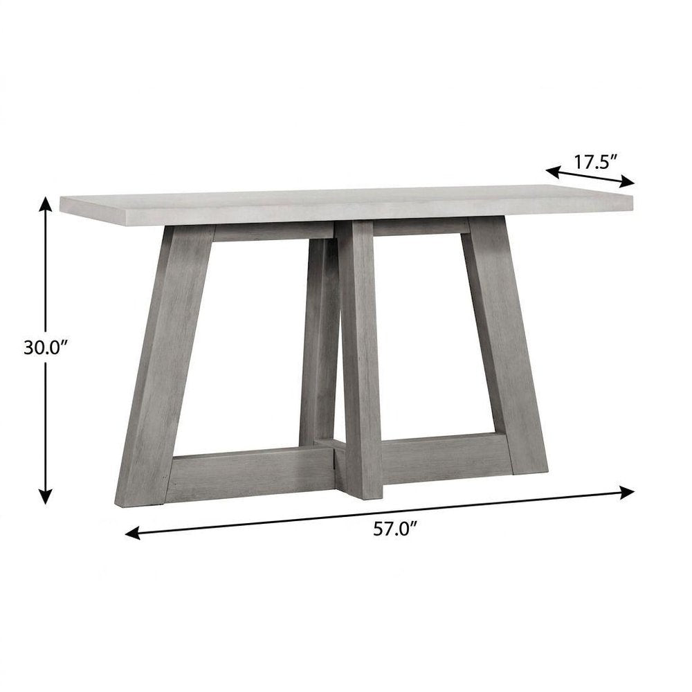 57" White and Gray Concrete and Solid Wood Trestle Console Table