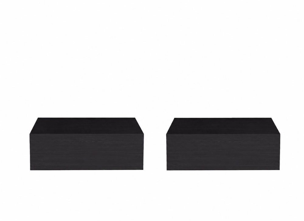 Set of Two 16" Black Wood One Drawer Floating Nightstand on a white background