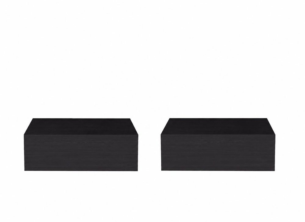 Set of Two 16" Black Wood One Drawer Floating Nightstand