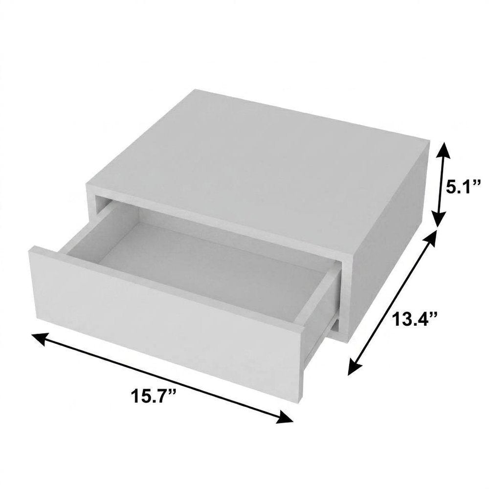 Set of Two 16" White Wood One Drawer Floating Nightstand on a white background