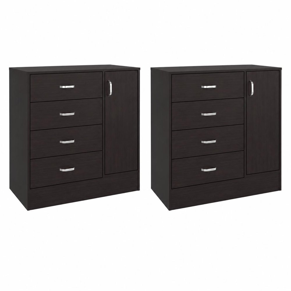 Set Of Two 31" Brown Wood Four Drawer Combo Dresser on a white background