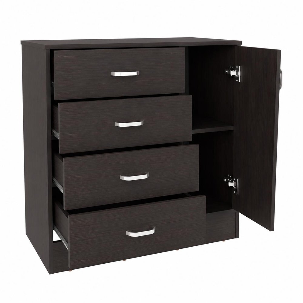 Set Of Two 31" Brown Wood Four Drawer Combo Dresser on a white background
