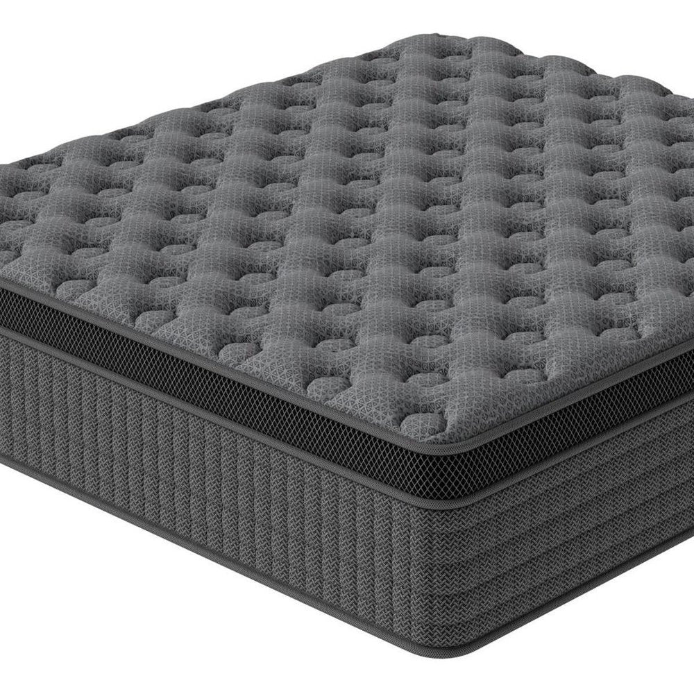 14" Twin Lumbar Support Memory Foam Hybrid Mattress. Foam, spring and hybrid mattresse isolated on a plain white background, in a charcoal finish.