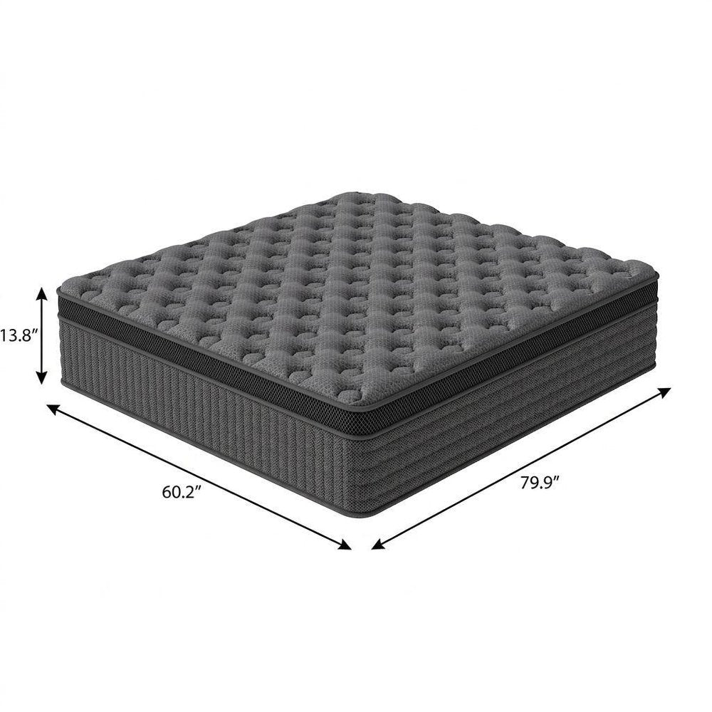 14" Twin Lumbar Support Memory Foam Hybrid Mattress. Foam, spring and hybrid mattresse isolated on a plain white background, showing its charcoal color.