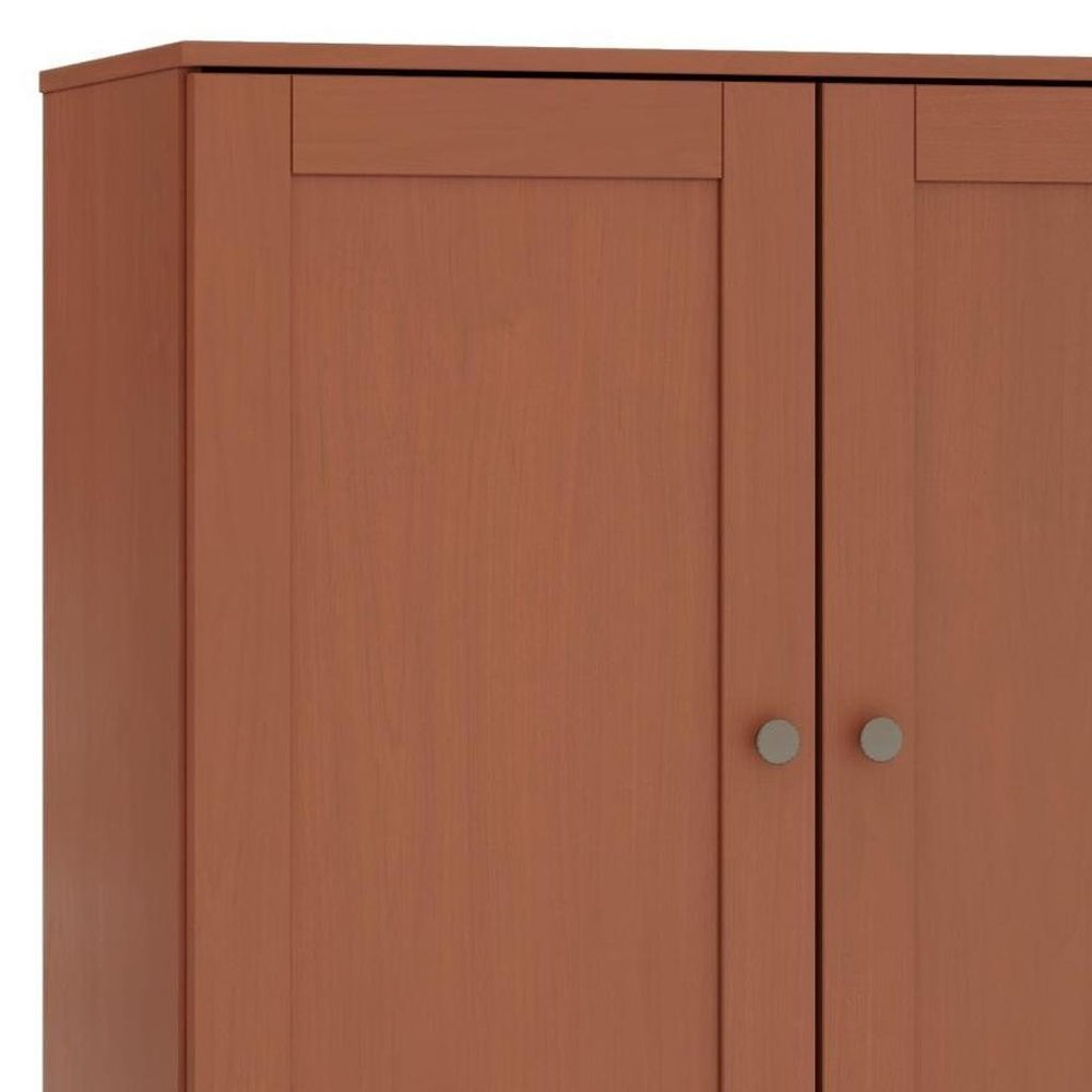 32" White Solid Wood Shaker Style Double Door Linen Cabinet close-up highlighting the wood surface.