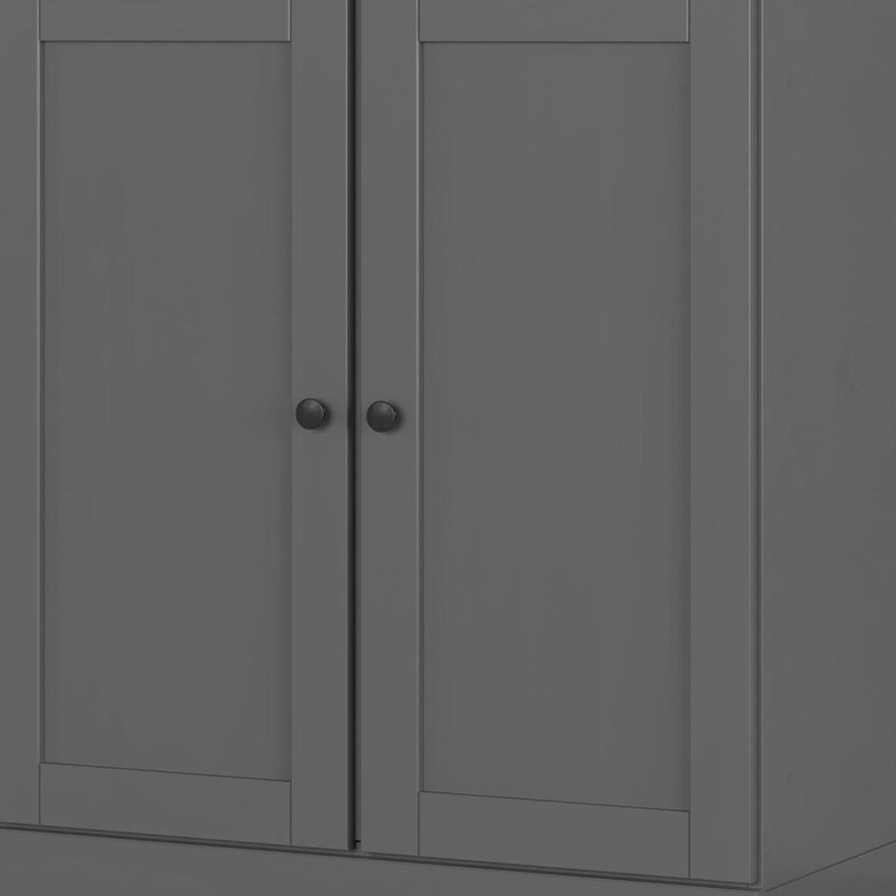 Close-up of 32" White Solid Wood Shaker Style Double Door Linen Cabinet showing the wood texture.