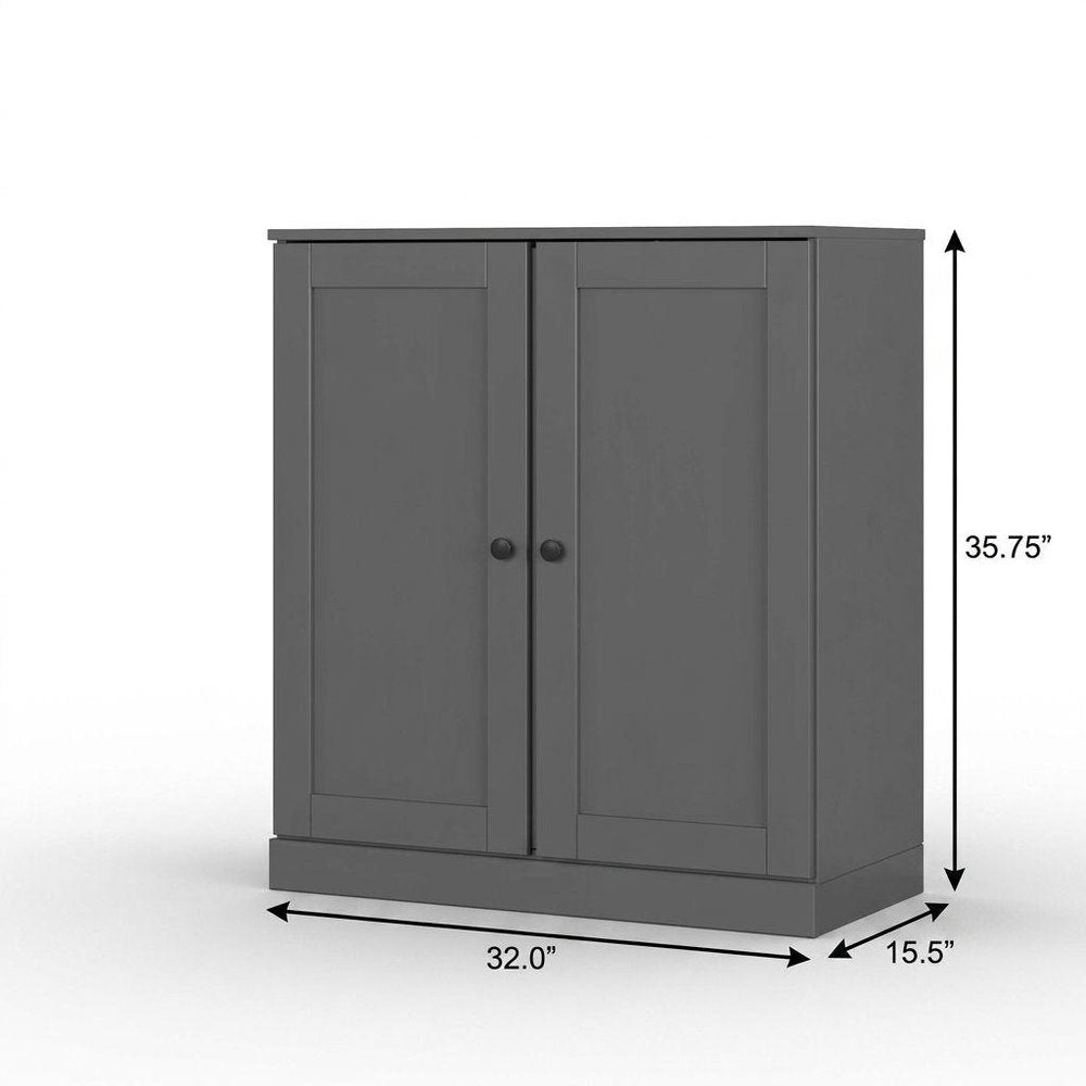 32" White Solid Wood Shaker Style Double Door Linen Cabinet. Bathroom storage isolated on a plain white background, showing a white wood surface.