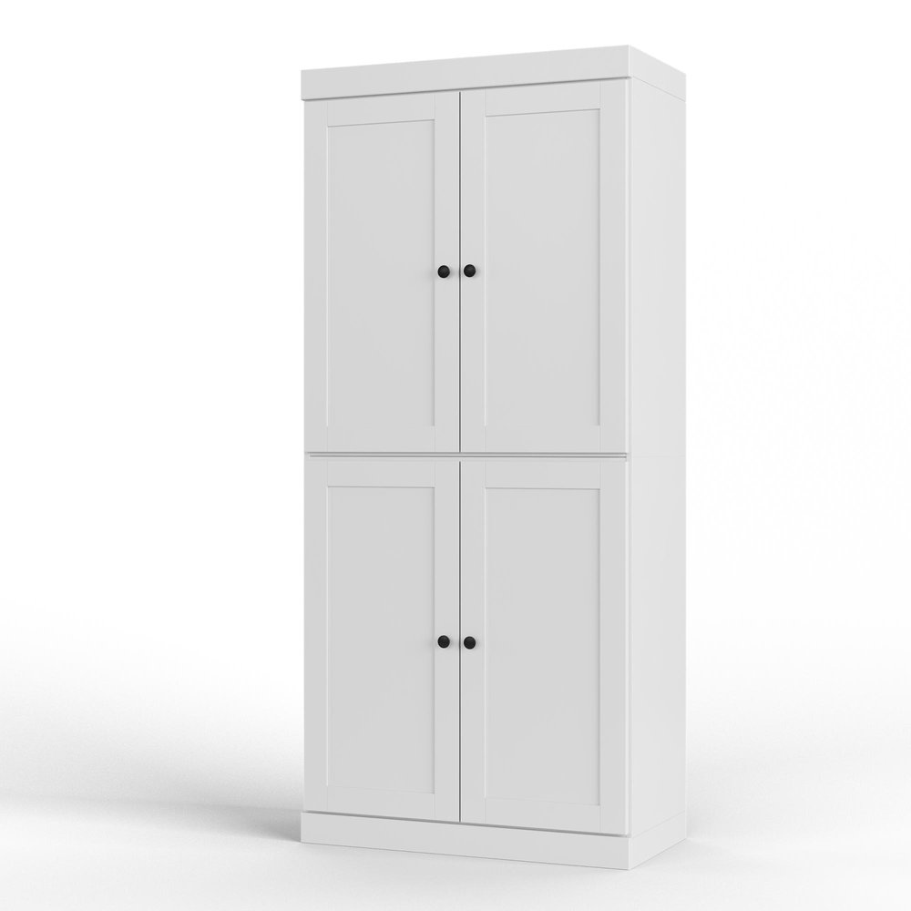 32" White Solid Wood Free Standing Four Door Linen Cabinet