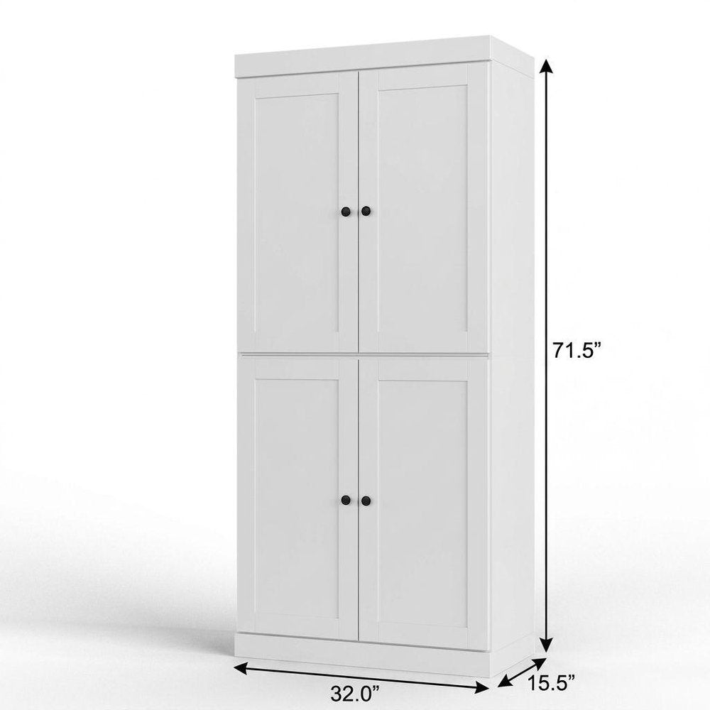 32" White Solid Wood Free Standing Four Door Linen Cabinet