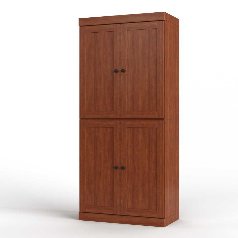 32" Coffee Solid Wood Free Standing Four Door Linen Cabinet