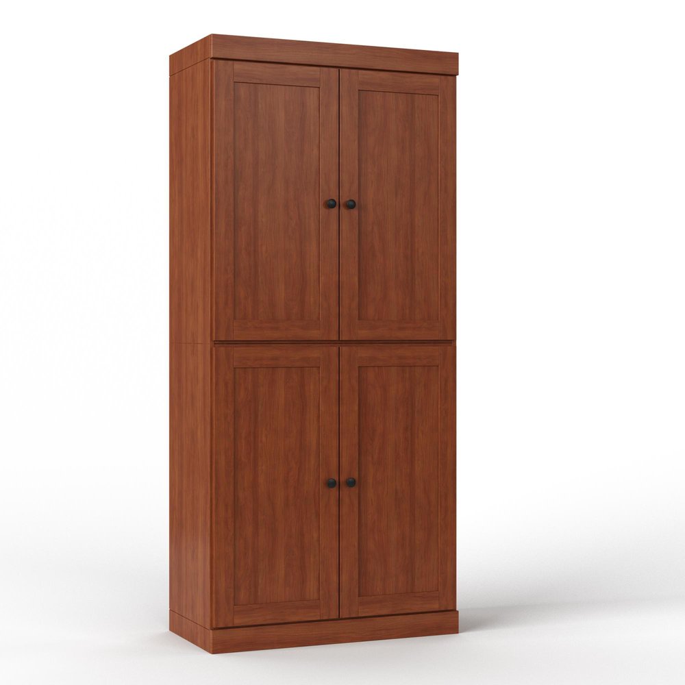 32" Coffee Solid Wood Free Standing Four Door Linen Cabinet