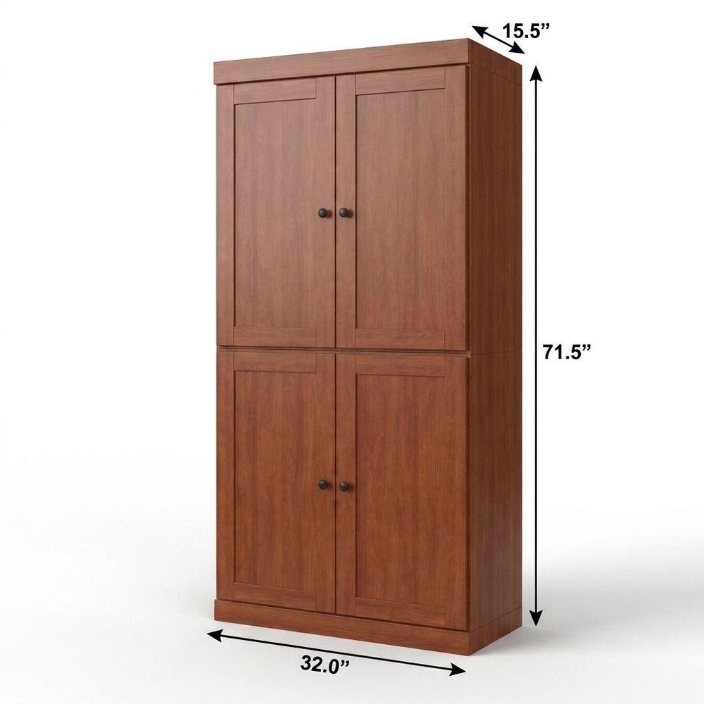 32" Coffee Solid Wood Free Standing Four Door Linen Cabinet