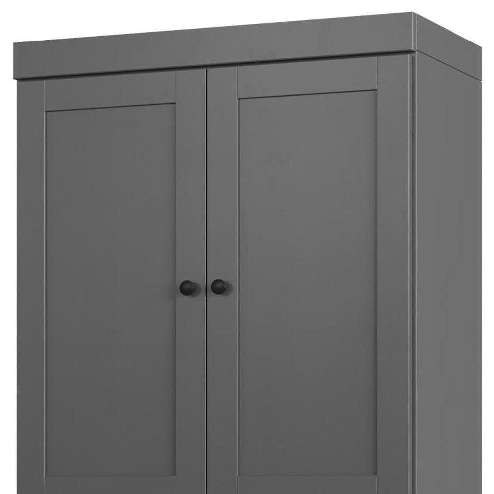 Close-up of 32" Gray Solid Wood Free Standing Four Door Linen Cabinet showing the gray wood texture.