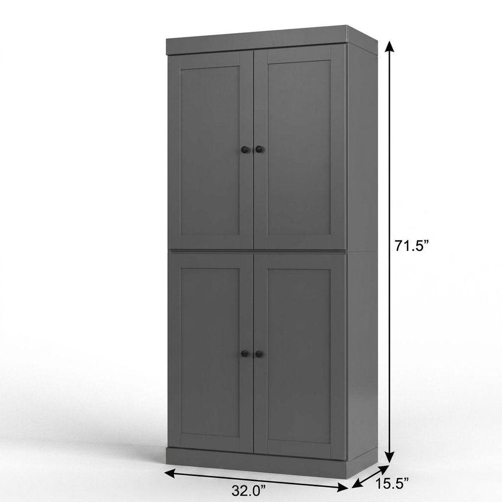 32" Gray Solid Wood Free Standing Four Door Linen Cabinet