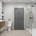 32" Gray Solid Wood Free Standing Four Door Linen Cabinet