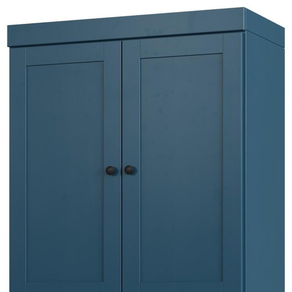 32" Teal Blue Solid Wood Free Standing Four Door Linen Cabinet - SKU 746724