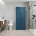 32" Teal Blue Solid Wood Free Standing Four Door Linen Cabinet