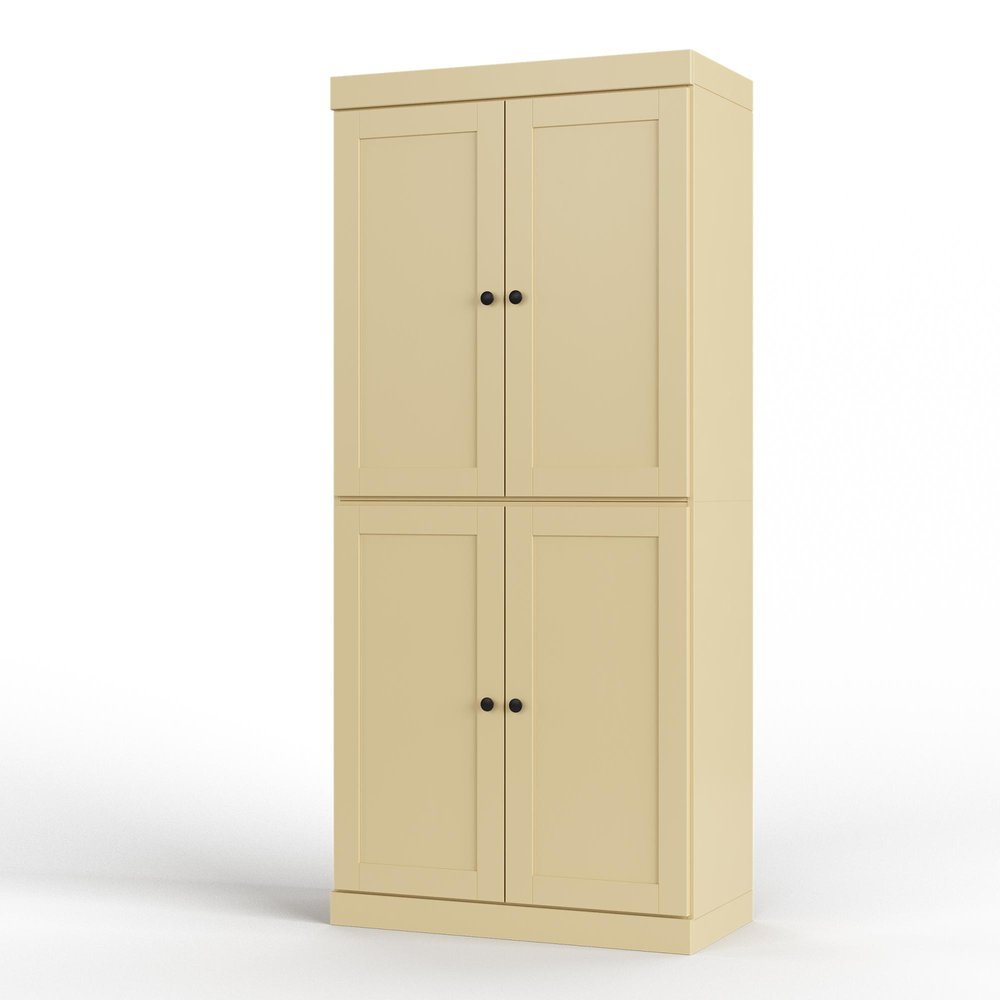 32" Yellow Solid Wood Free Standing Four Door Linen Cabinet