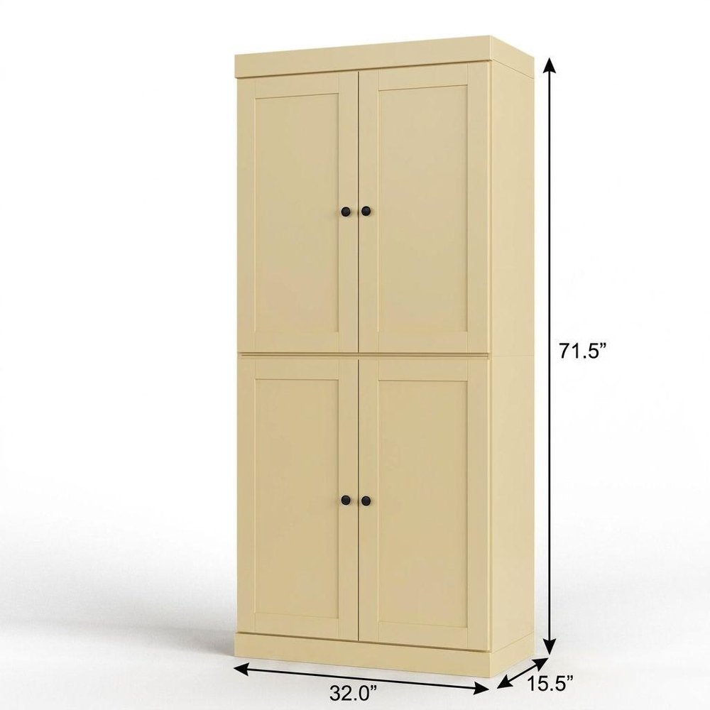 32" Yellow Solid Wood Free Standing Four Door Linen Cabinet