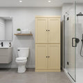 32" Yellow Solid Wood Free Standing Four Door Linen Cabinet