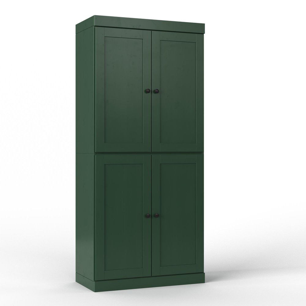 32" Green Solid Wood Free Standing Four Door Linen Cabinet - SKU 746727