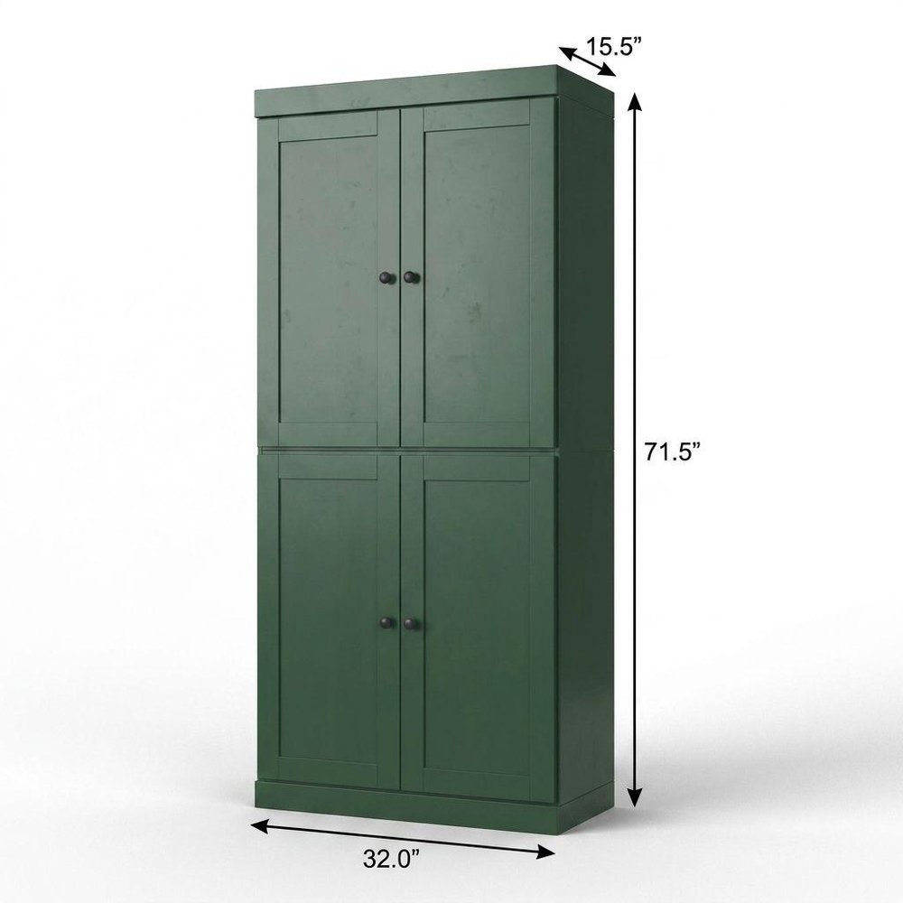 32" Green Solid Wood Free Standing Four Door Linen Cabinet - SKU 746727