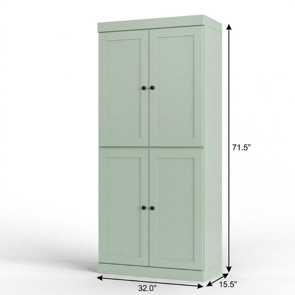 32" Sage Solid Wood Free Standing Four Door Linen Cabinet