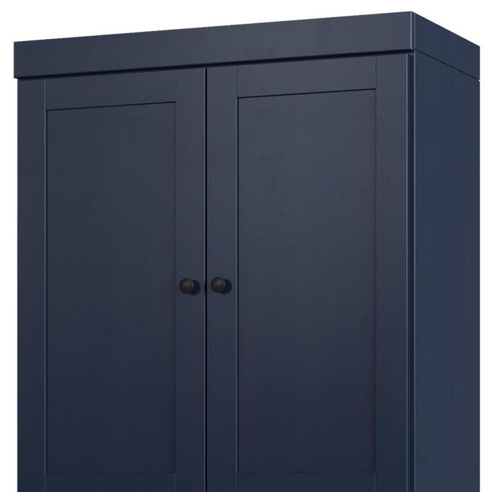 32" Navy Blue Solid Wood Free Standing Four Door Linen Cabinet