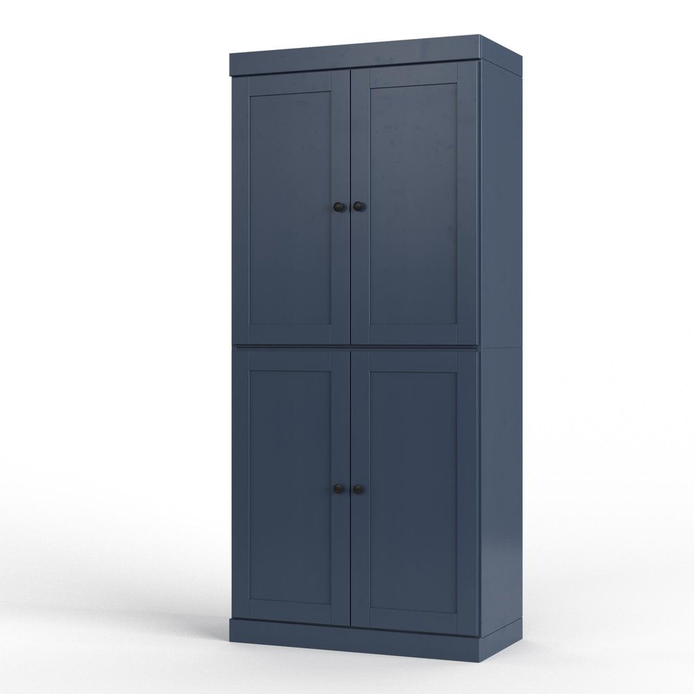 32" French Blue Solid Wood Free Standing Four Door Linen Cabinet