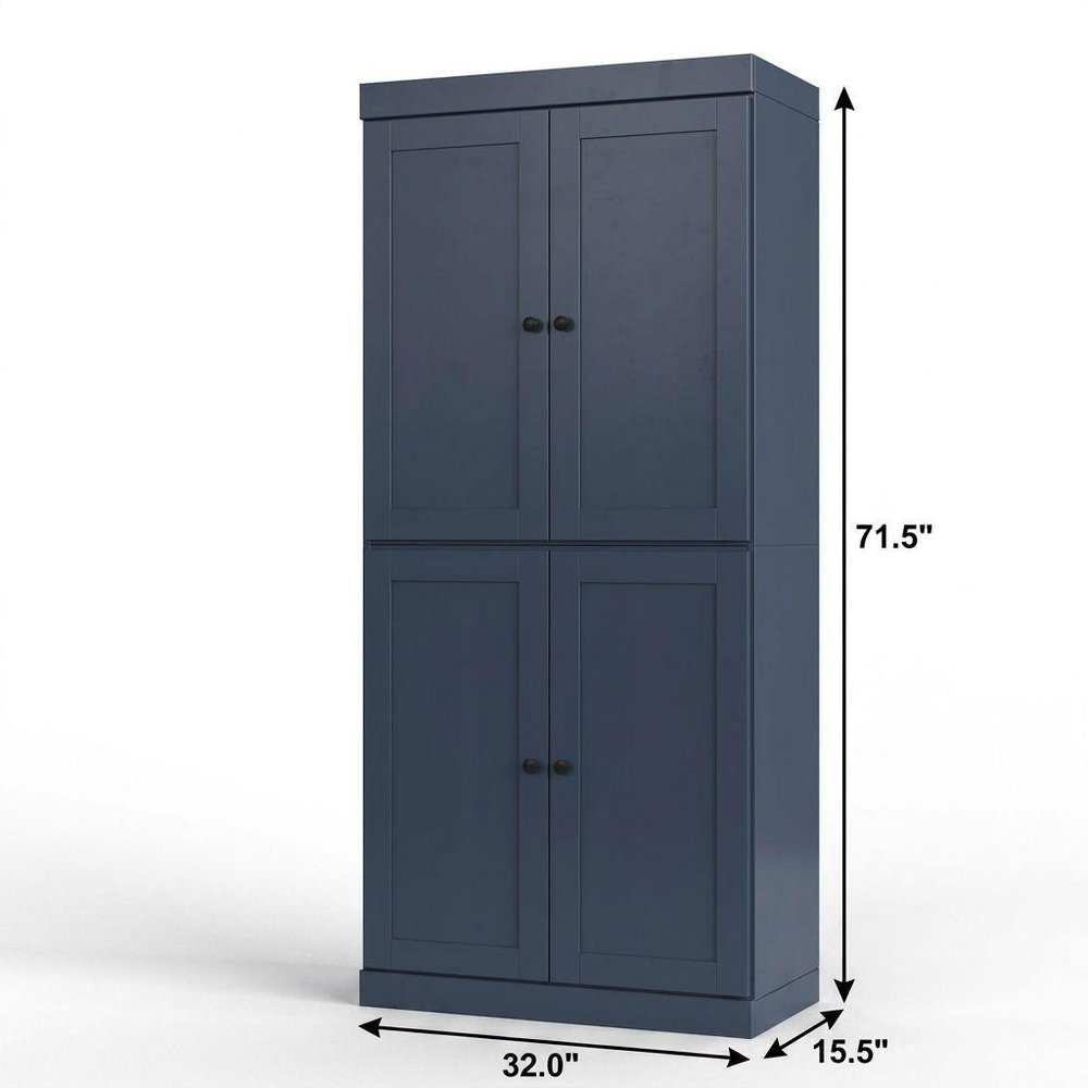 32" French Blue Solid Wood Free Standing Four Door Linen Cabinet
