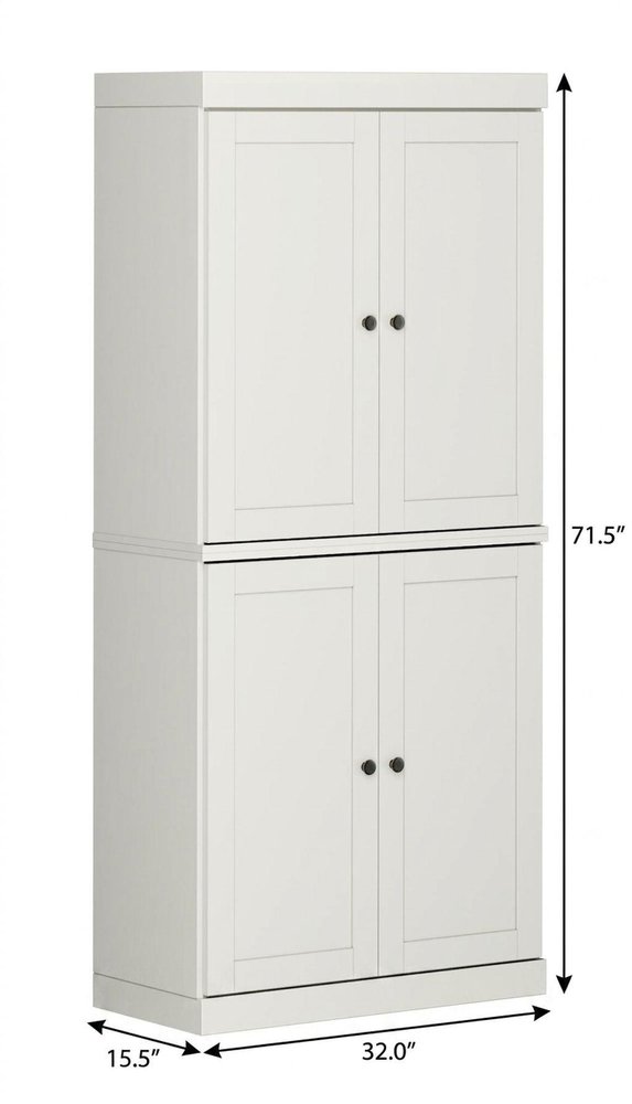 32" Off White Solid Wood Free Standing Four Door Linen Cabinet