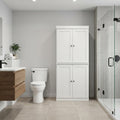 32" Off White Solid Wood Free Standing Four Door Linen Cabinet