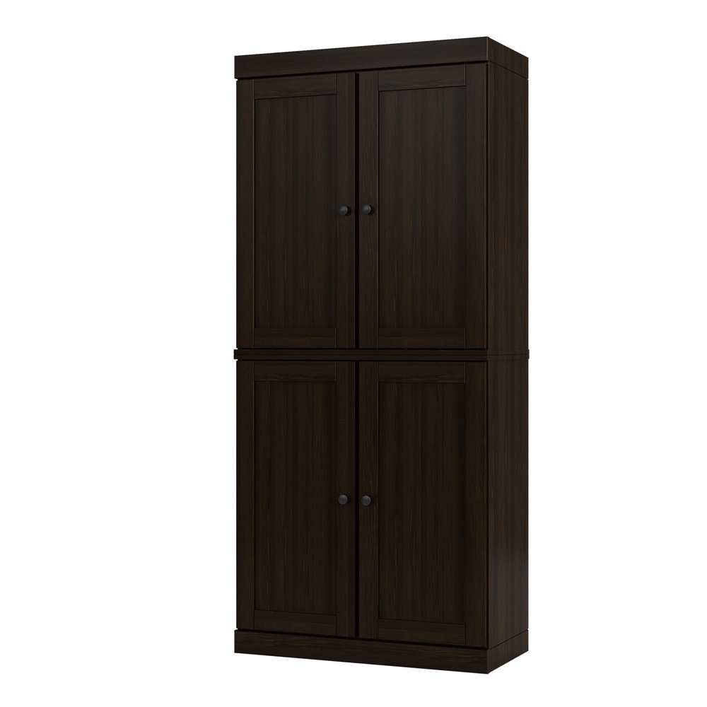 32" Espresso Solid Wood Free Standing Four Door Linen Cabinet