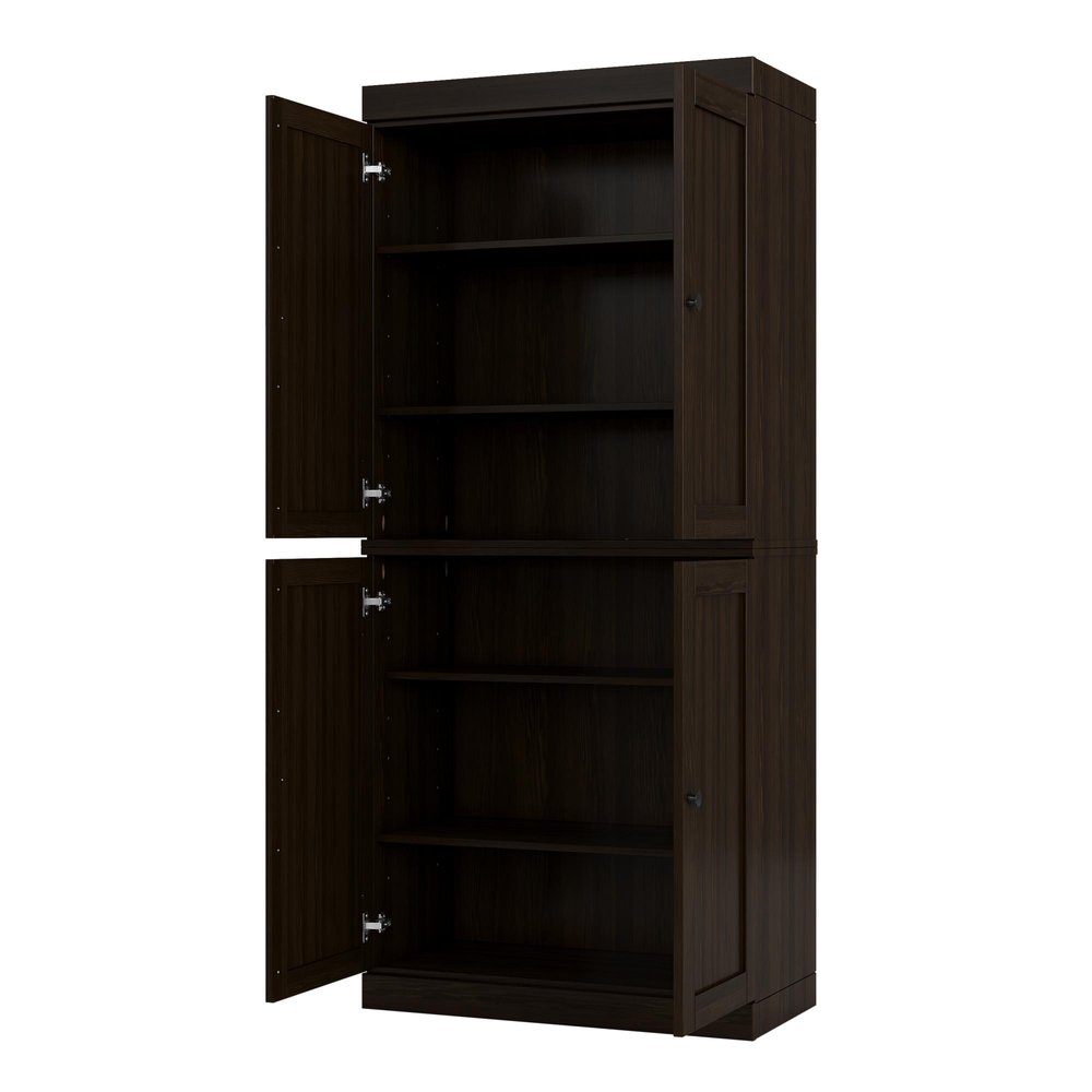 32" Espresso Solid Wood Free Standing Four Door Linen Cabinet