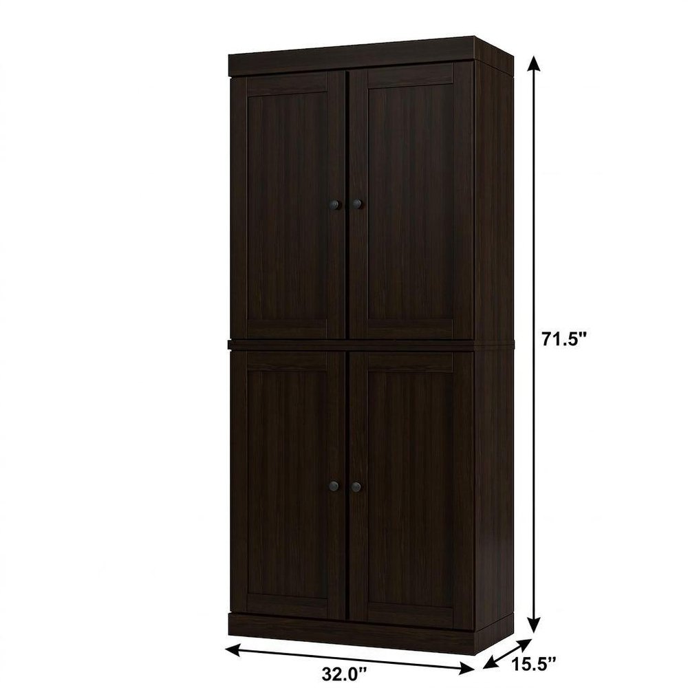 32" Espresso Solid Wood Free Standing Four Door Linen Cabinet