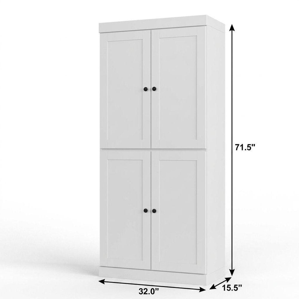 32" White Solid Wood Free Standing Four Door Linen Cabinet