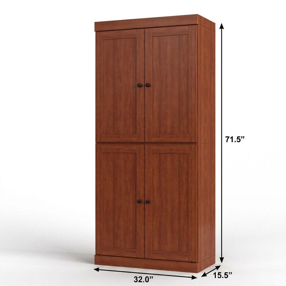 32" Coffee Solid Wood Free Standing Four Door Linen Cabinet