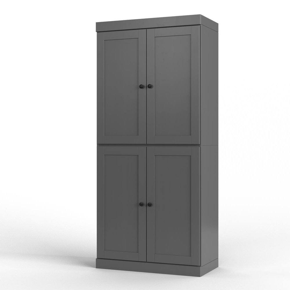 32" Gray Solid Wood Free Standing Four Door Linen Cabinet
