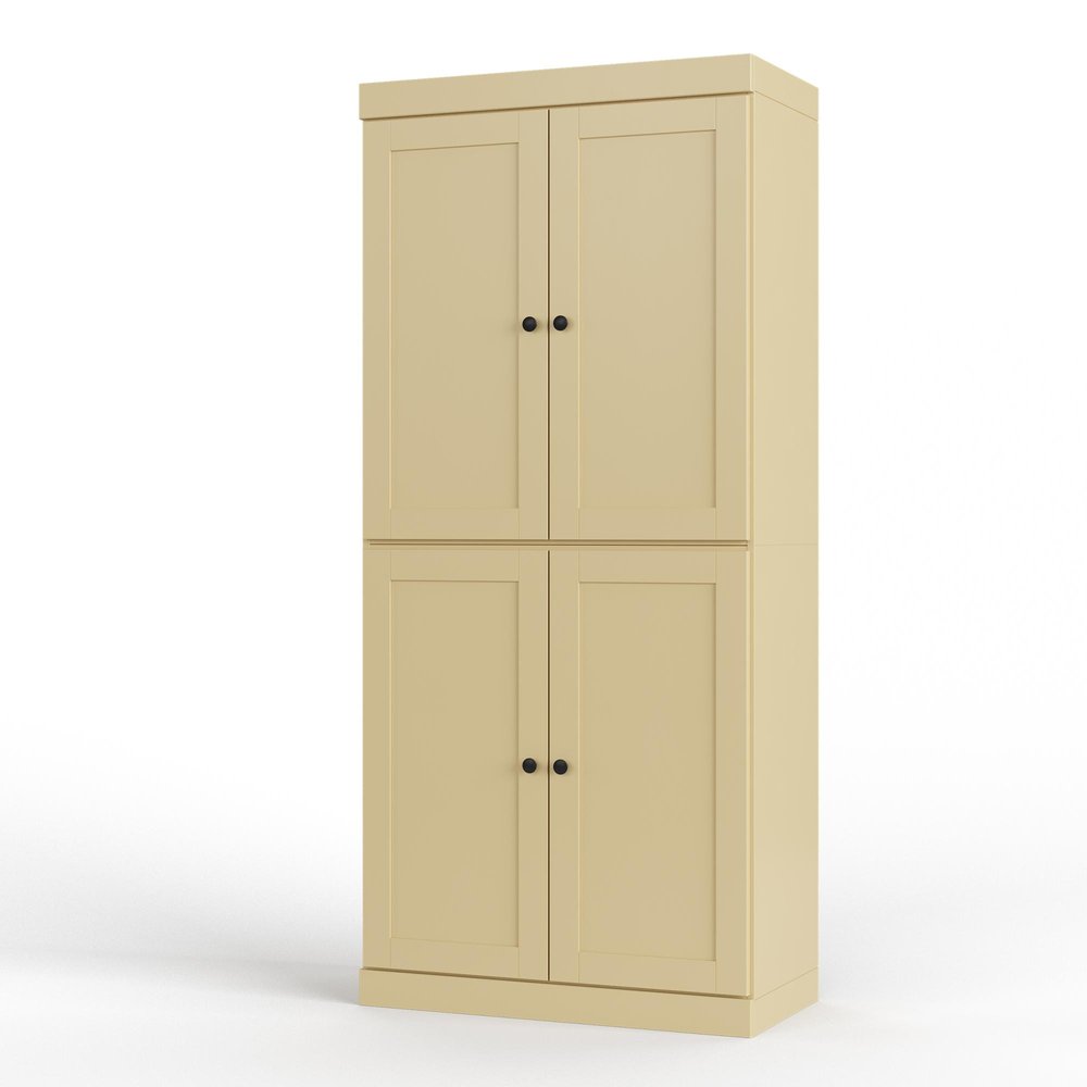 32" Yellow Solid Wood Free Standing Four Door Linen Cabinet