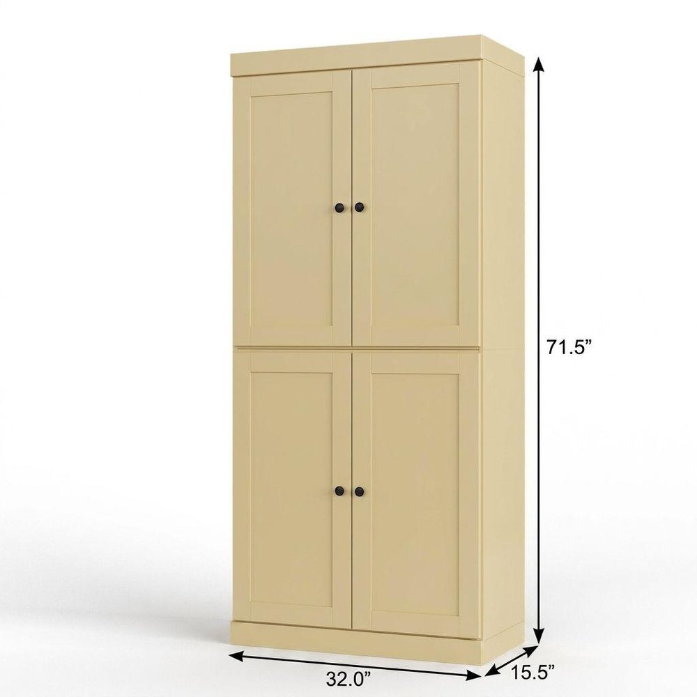 32" Yellow Solid Wood Free Standing Four Door Linen Cabinet