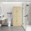 32" Yellow Solid Wood Free Standing Four Door Linen Cabinet