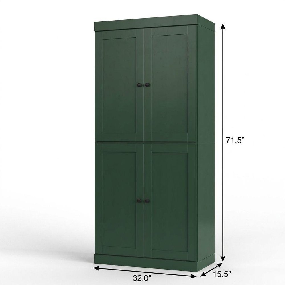 32" Green Solid Wood Free Standing Four Door Linen Cabinet - SKU 746741