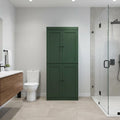 32" Green Solid Wood Free Standing Four Door Linen Cabinet