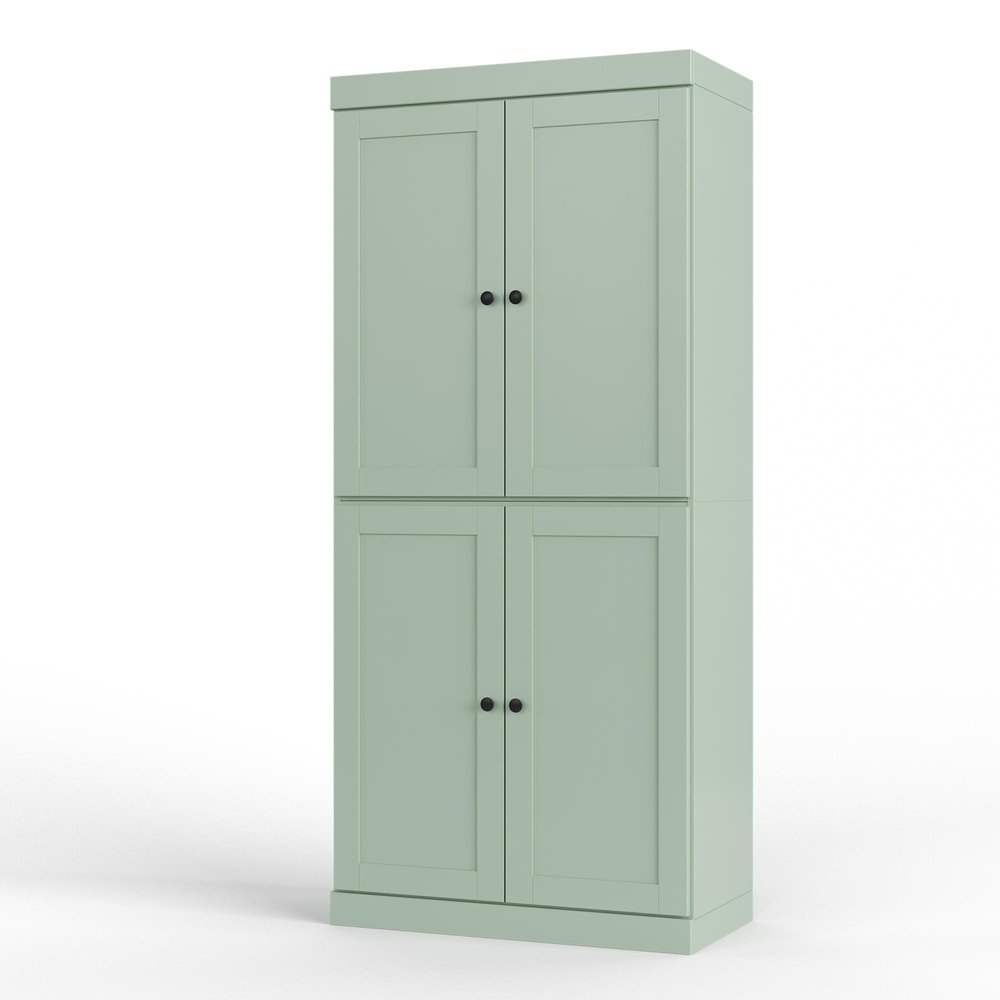 32" Sage Solid Wood Free Standing Four Door Linen Cabinet