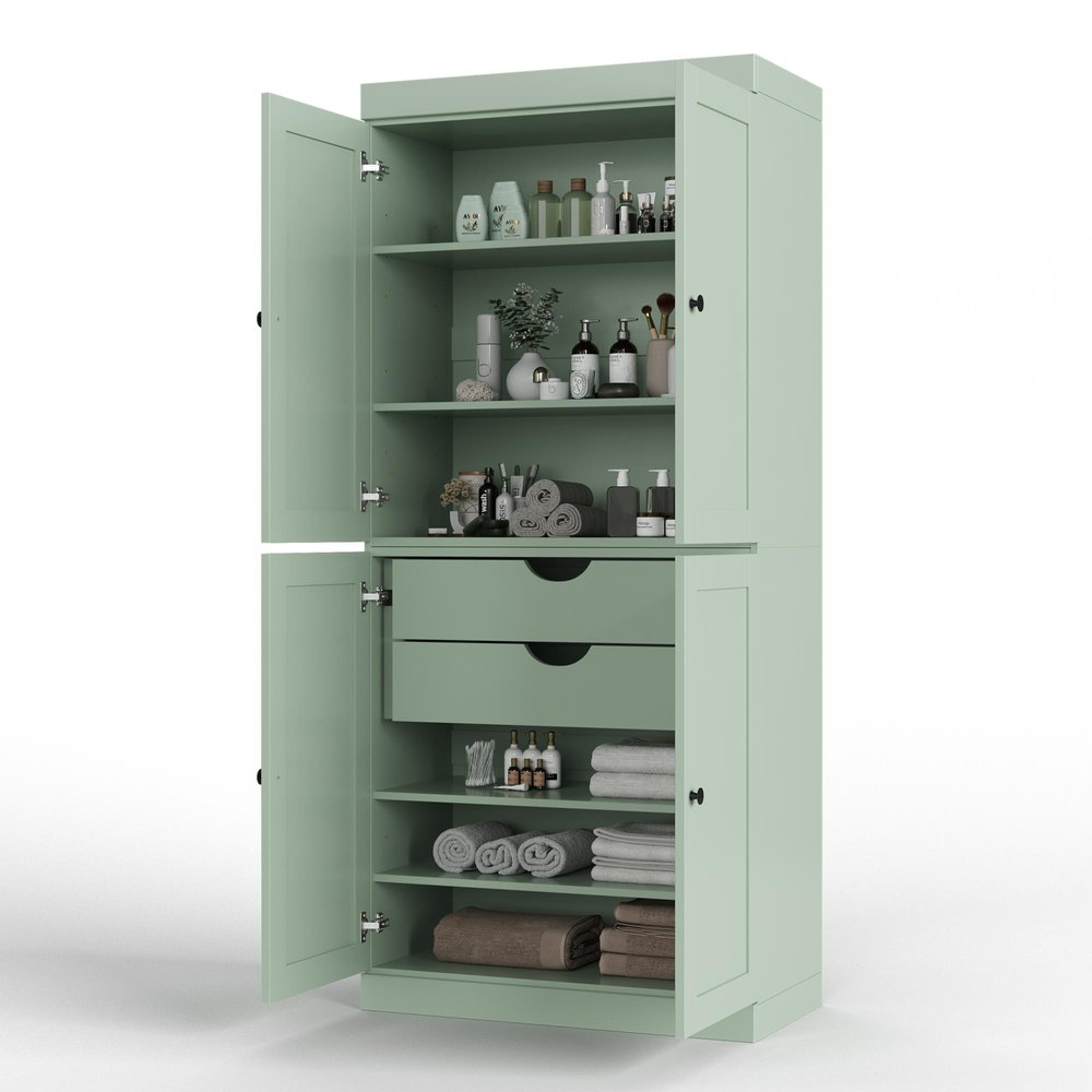 32" Sage Solid Wood Free Standing Four Door Linen Cabinet