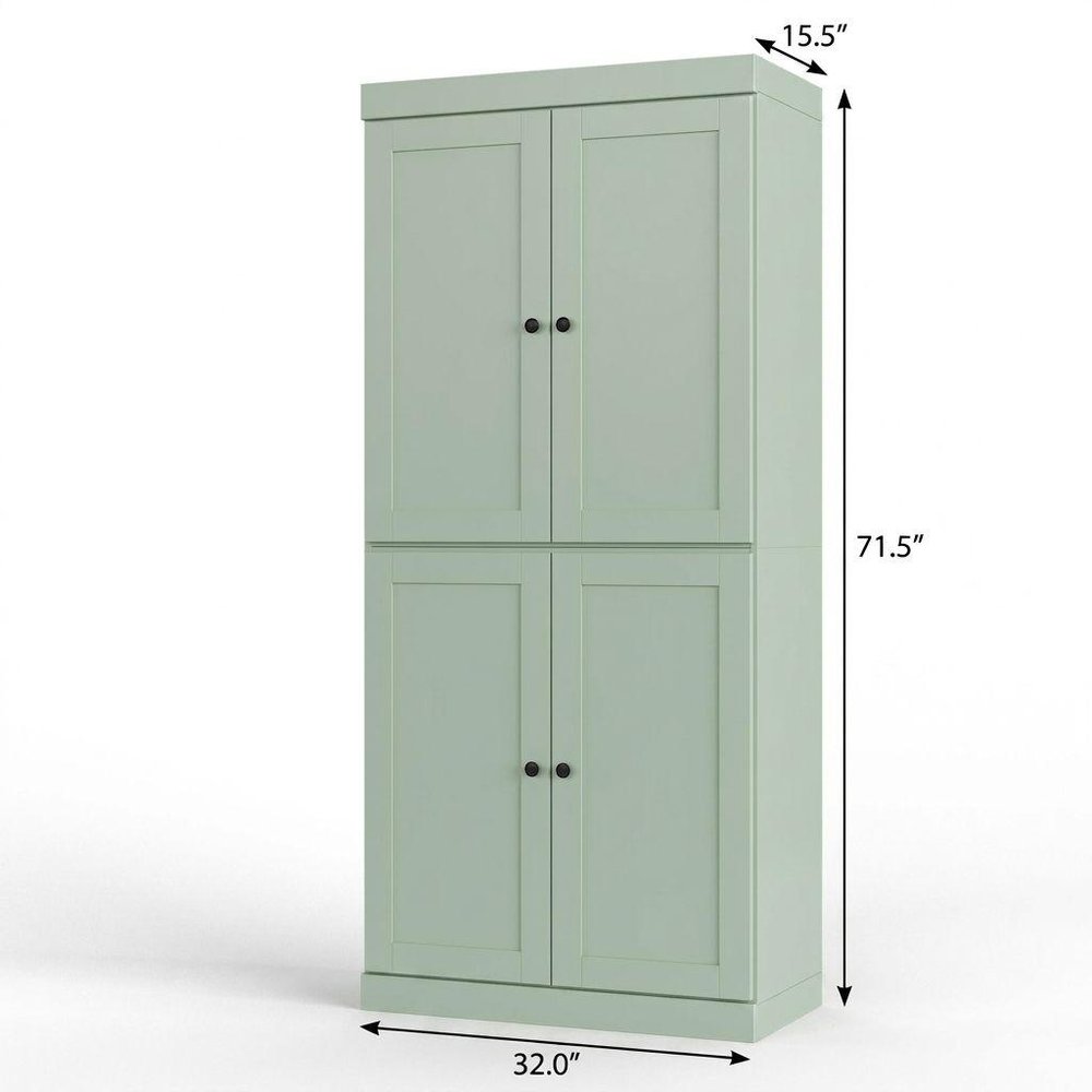 32" Sage Solid Wood Free Standing Four Door Linen Cabinet