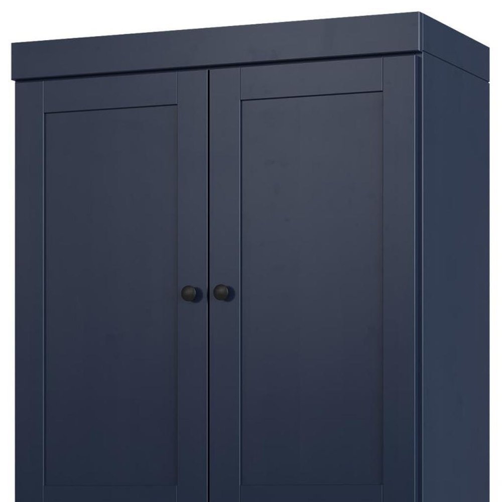 32" Navy Blue Solid Wood Free Standing Four Door Linen Cabinet