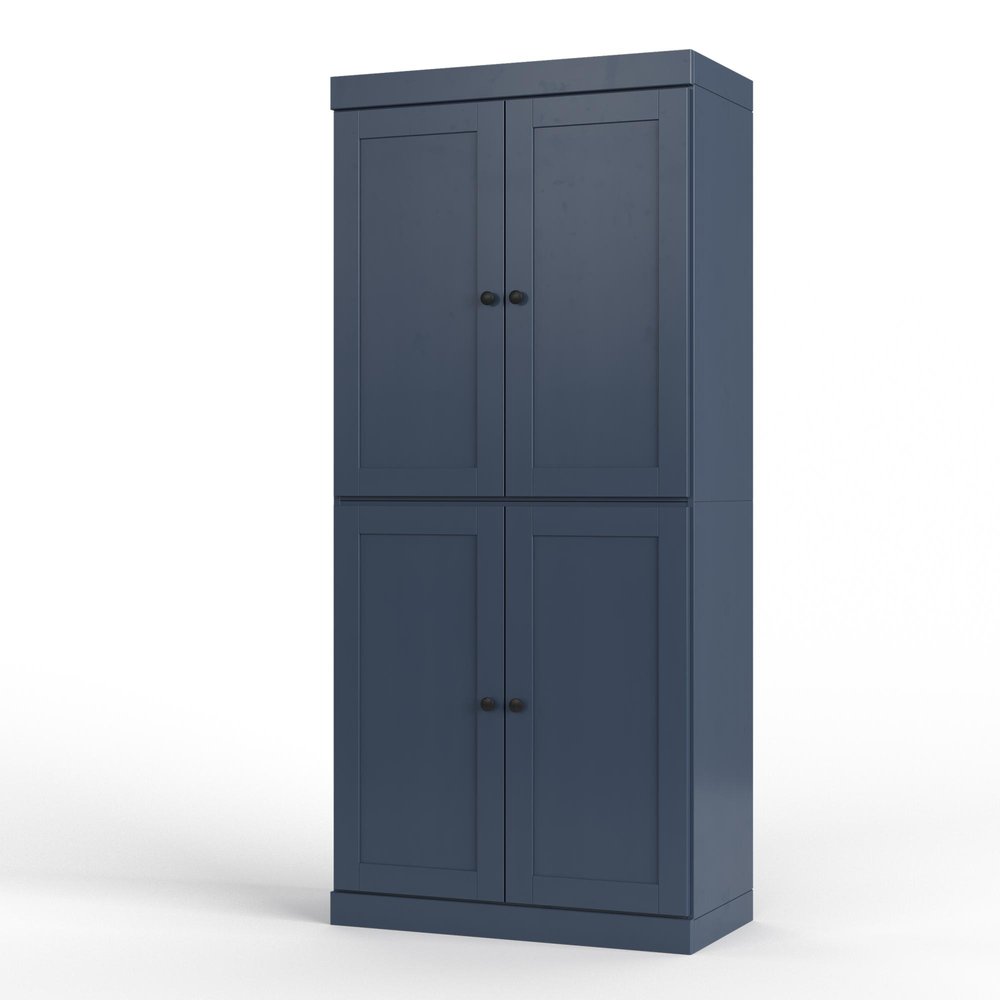 32" French Blue Solid Wood Free Standing Four Door Linen Cabinet