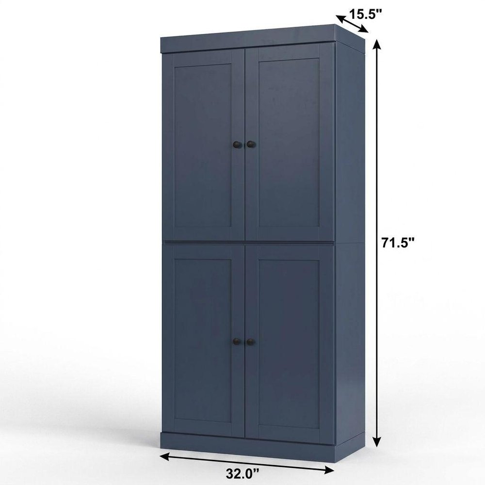 32" French Blue Solid Wood Free Standing Four Door Linen Cabinet
